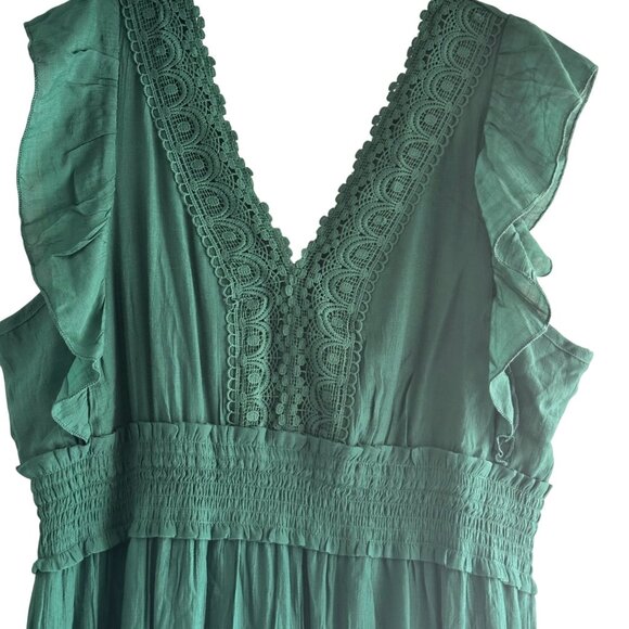 Kings Roud V-Neck Green Sleeveless Maxi Tiered Dress With Lace & Ruffles Detail - Picture 1 of 10